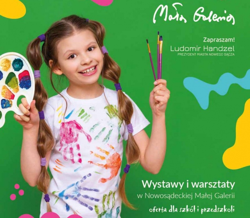 Plakat informujący o propozycjach Nowosądeckiej Małej Galerii dla dzieci i młodzieży