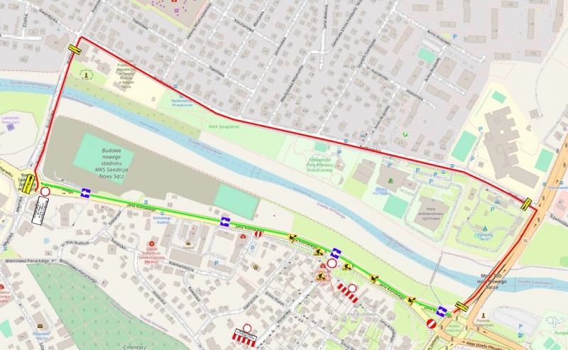 Mapka przedstawiająca objazd w czasie remontu ul. Kilińskiego