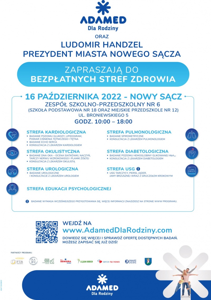 Plakat dotyczący badań profilaktycznych dla Mieszkańców - "Adamed dla Rodziny"