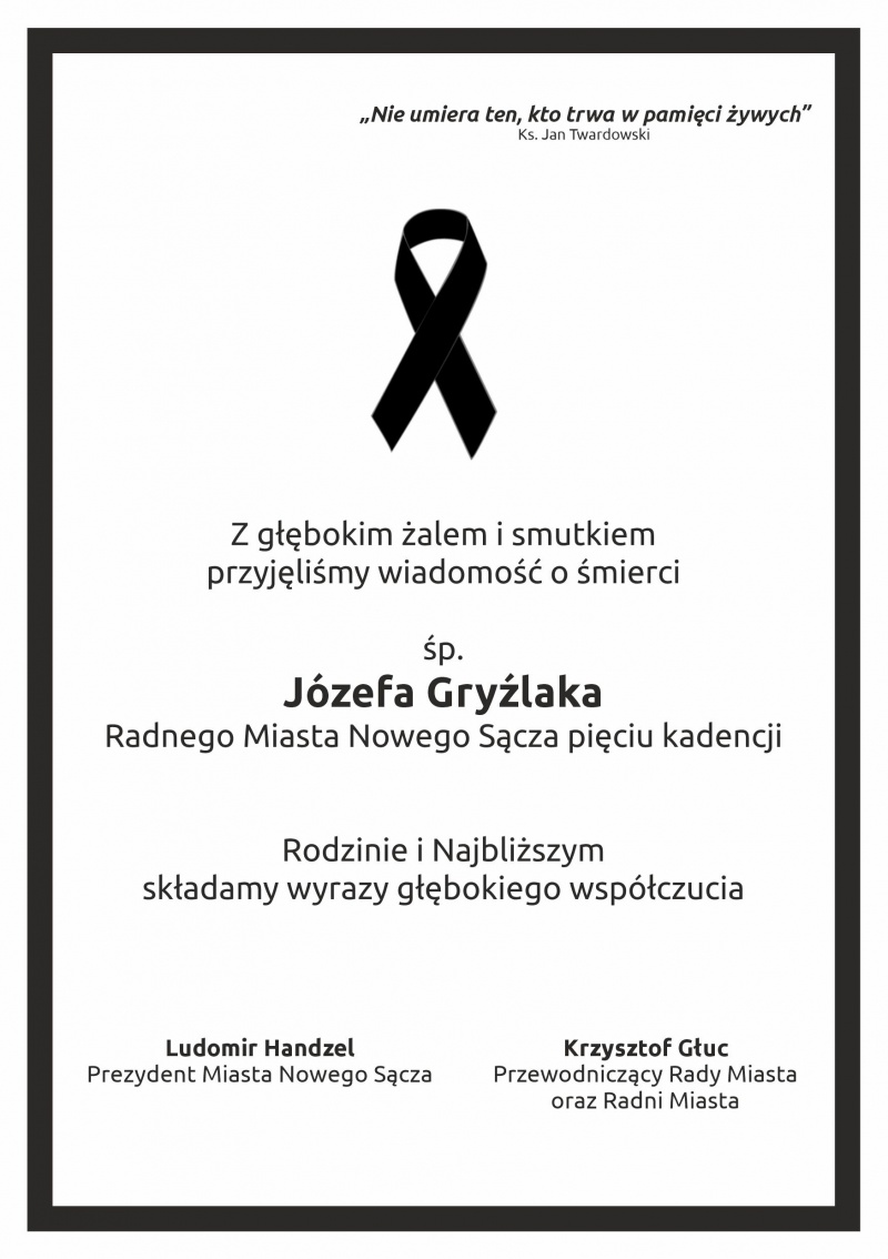 Kondolencje - śp. Józef Gryźlak