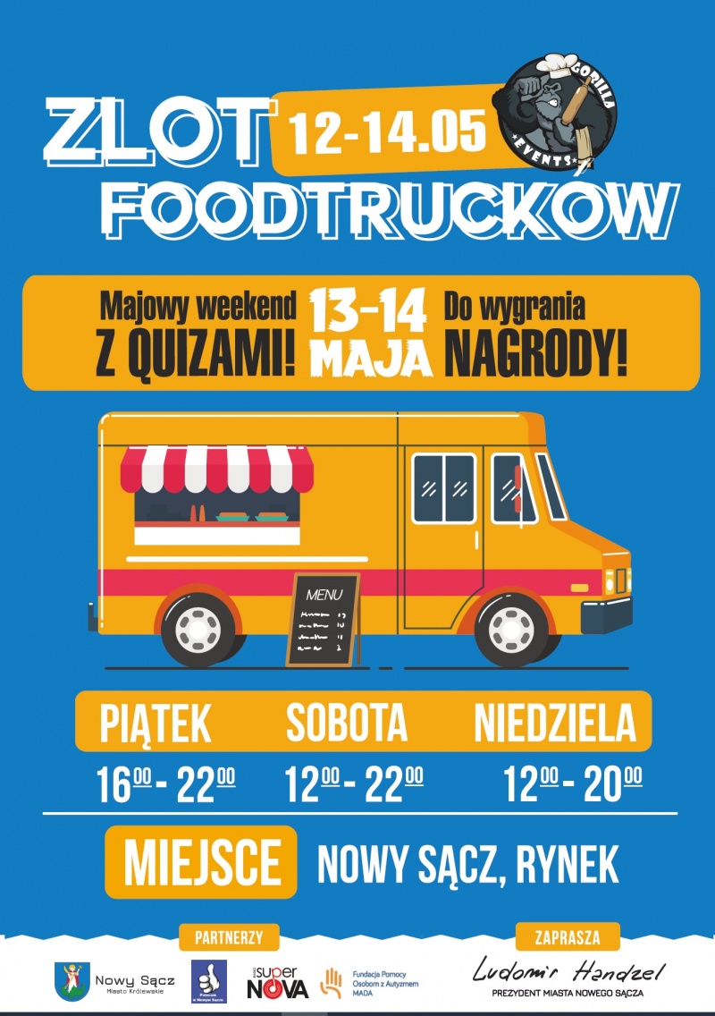 Plakat promujący wydarzenie Food Trucki na nowosądeckim Rynku