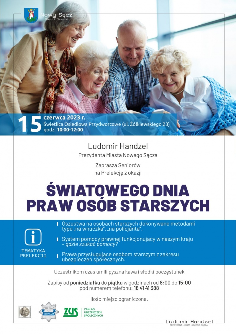Plakat promujący obchody Światowego Dnia Praw Osób Starszych